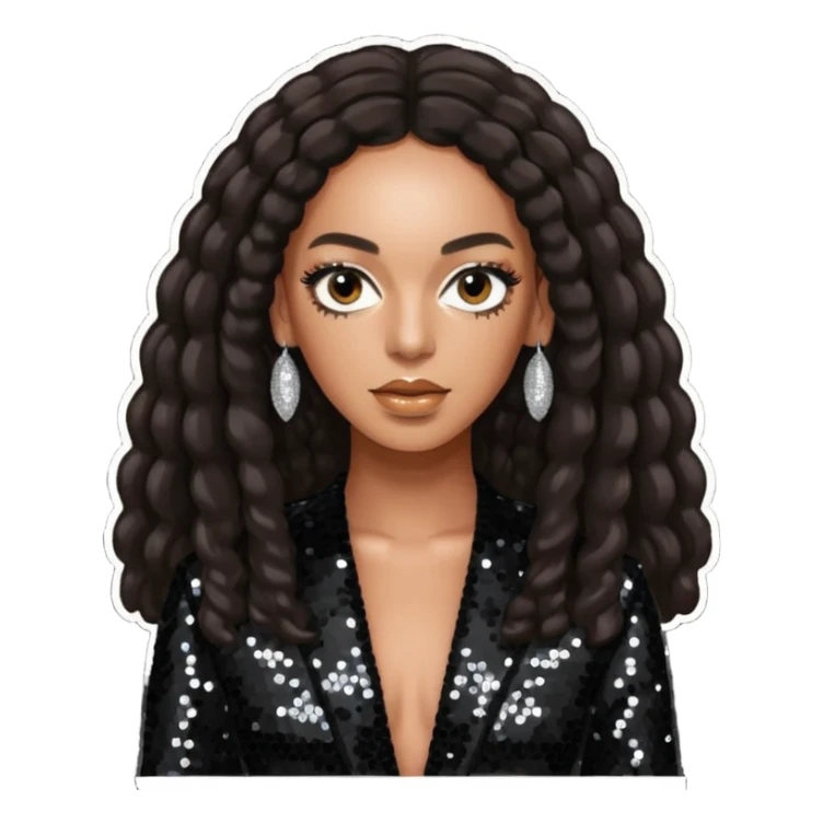 Solange with long dark brown hair, black sequin tour outfit  sticker