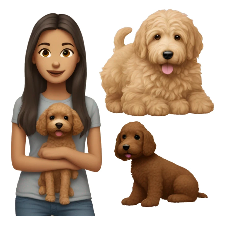 Brunette girl with golden doodle puppy sticker