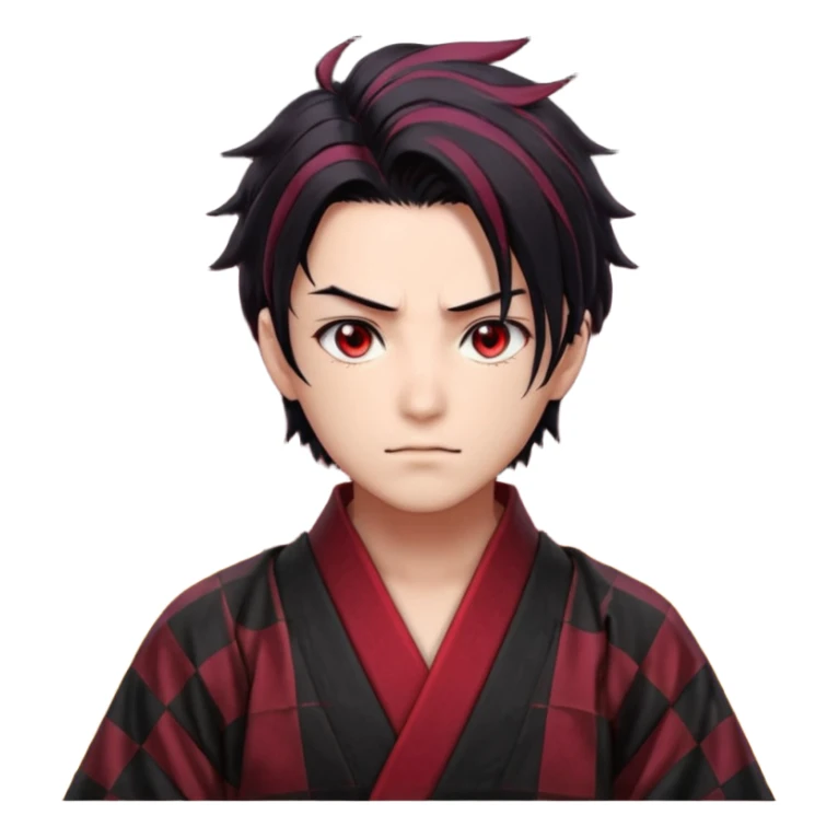 “Tanjiro Kamado, burgundy eyes, black hair with red tips, ember-textured scar, checkered haori, ultra-detailed anime realism, sharp strands, glowing highlights, 8k cinematic look.” sticker