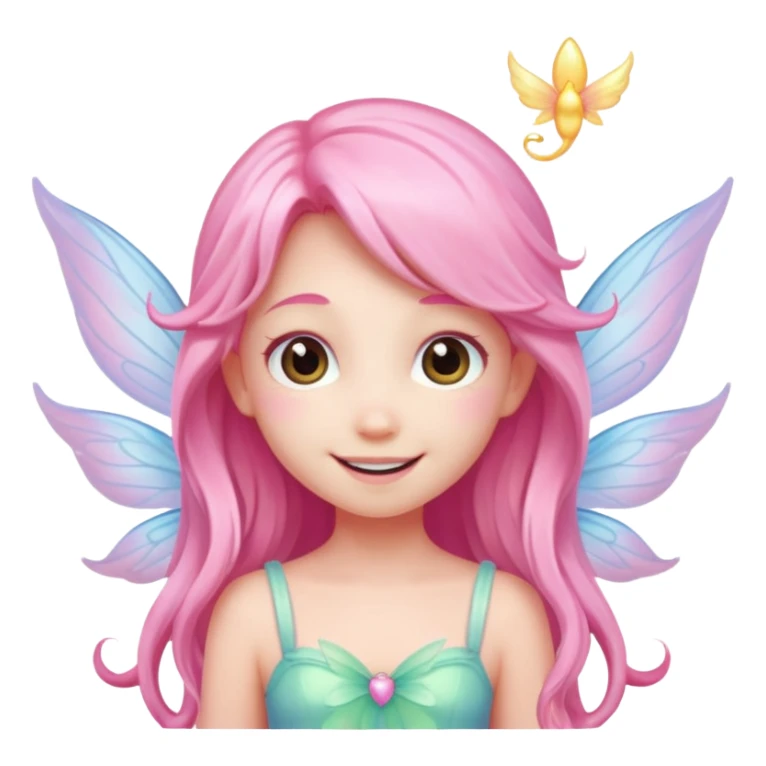A tiny pastel fairy with pink long hair with glowing wings and a sweet smile  sticker