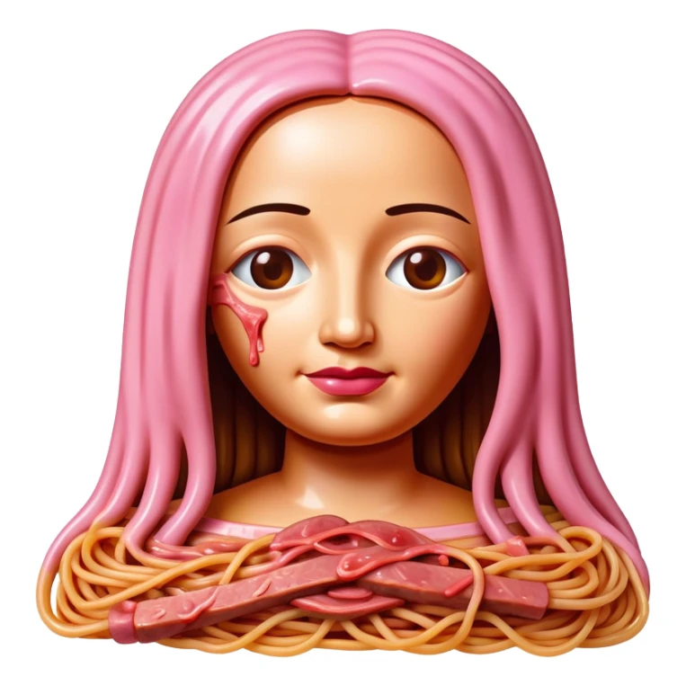 monalisa made of SPAM meat melted pink dripping sauce spaghetti portrait sticker