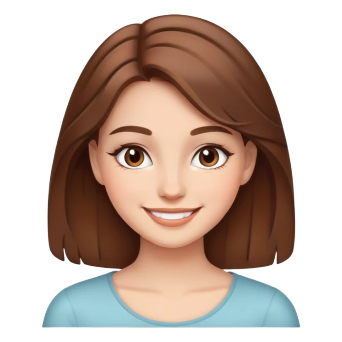 brown long hair girl with soft makeup, smiling sticker