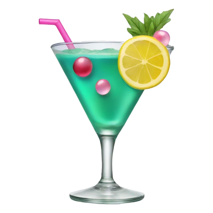 Bluish green cocktail with pink and yellow sticker