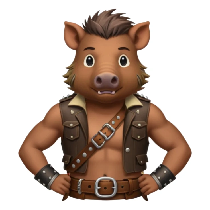 wild boar, punk hair, half body, standing, belt sticker