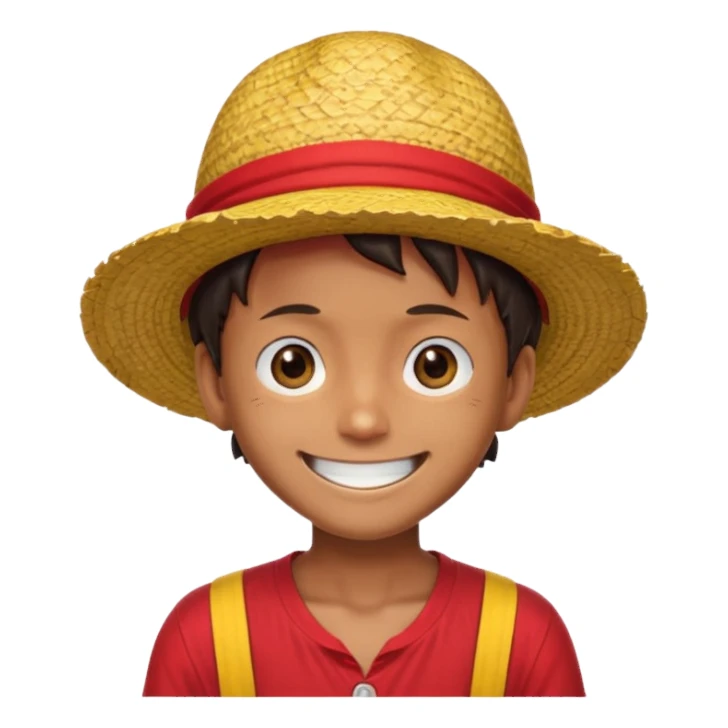 Luffy with a big smile and red shirt with yellow and red straw hat sticker