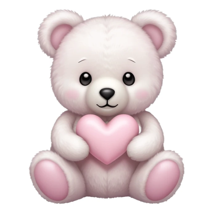 White teddy bear holding a light pink heart sticker