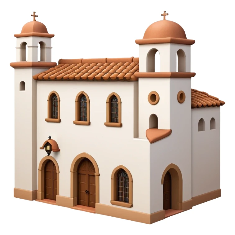 Spanish mission style house with bell tower, arches, and clay tile roof sticker
