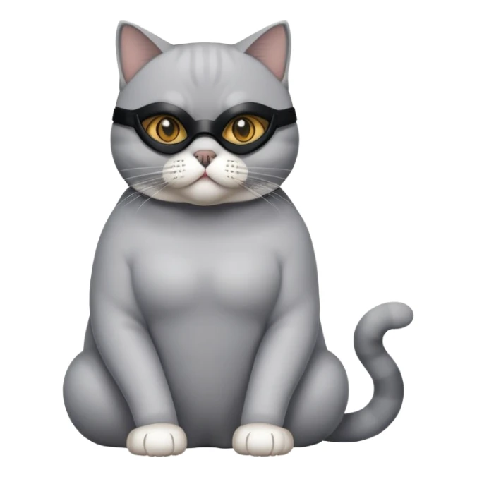 British Shorthair cat full body sitting with a mask sticker