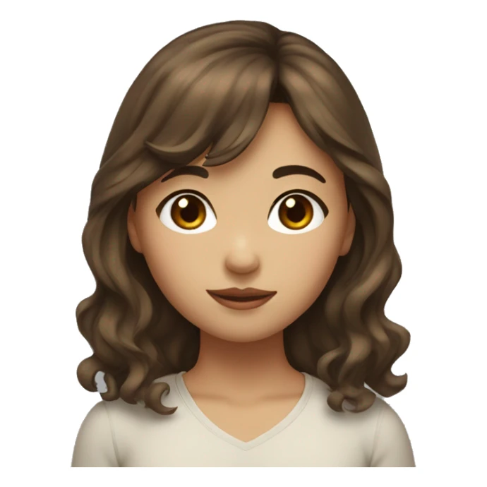 Girl with wavy brown hair bangs and hazel Asian eyes sticker