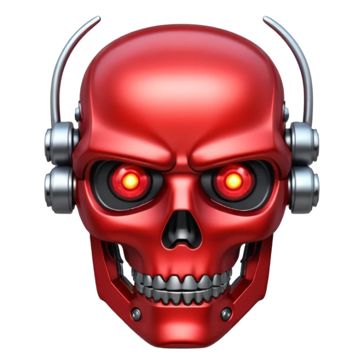 terminator robot head, metallic, red glowing eyes sticker