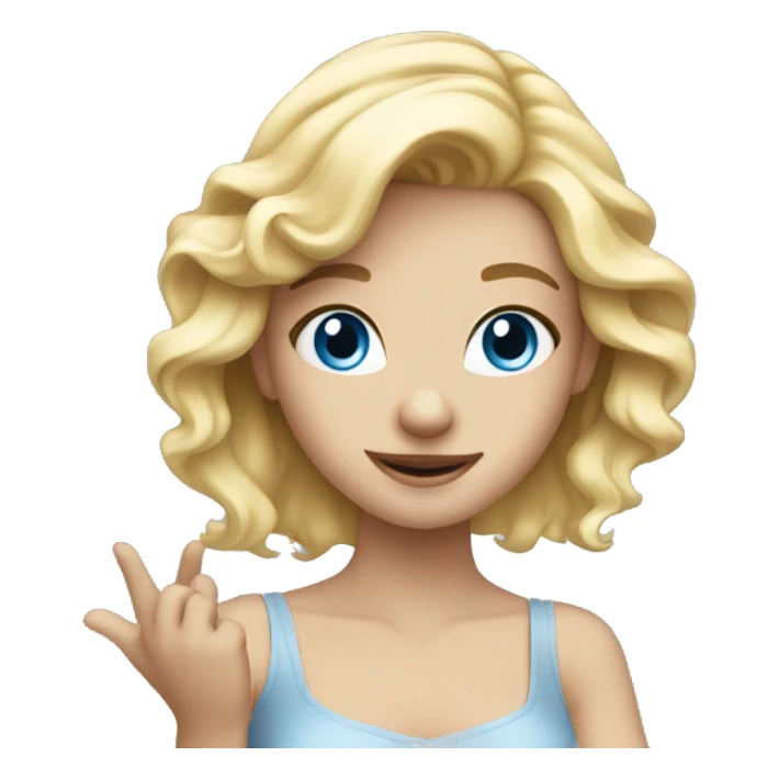 Blond girl with blue eyes hand infront and dance sticker