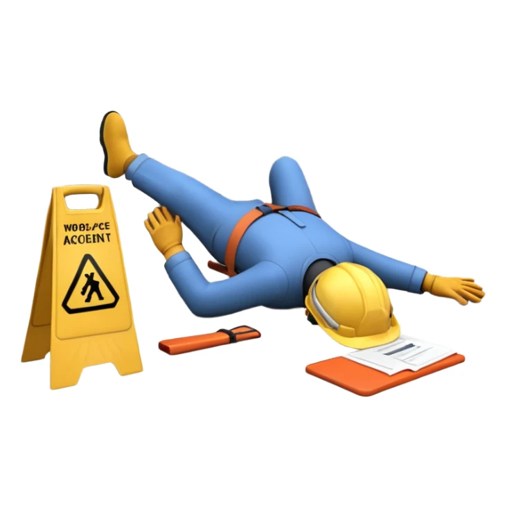 Animación corta de un accidente laboral que muestre las consecuencias de no respetar normas de seguridad, con cámara lenta en el momento de la caída y foco en la falta de señalización y EPP. Estilo realista pero apto para capacitación corporativa. sticker
