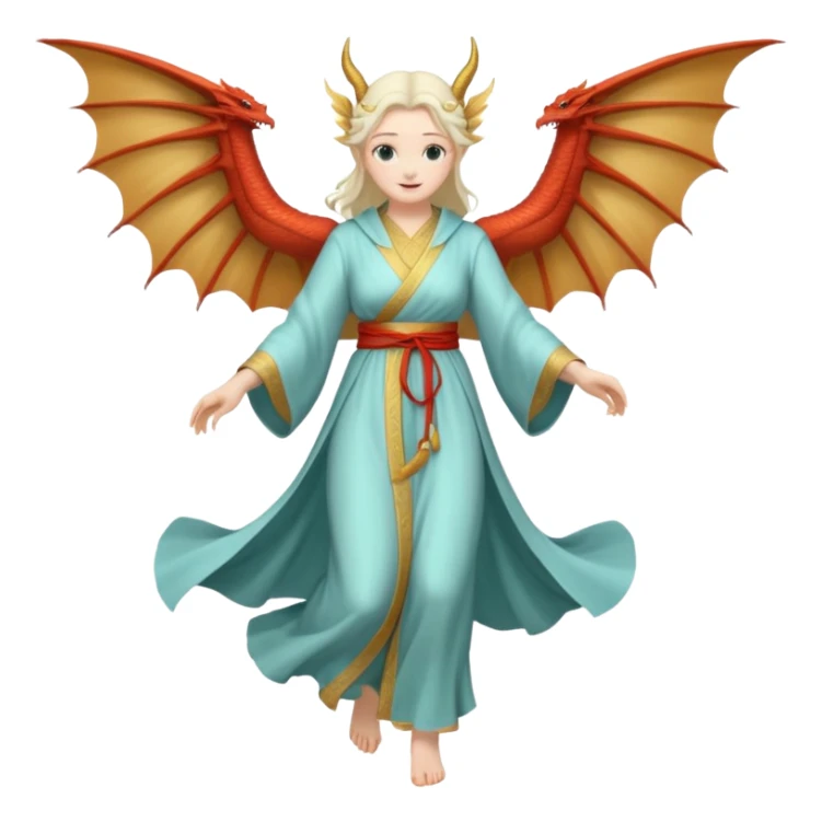 full body ancient woman with dragon wings, flying sticker