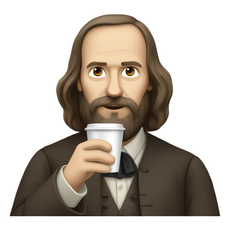 Dmitry Ivanovich Mendeleev with plastic cup of coffee sticker