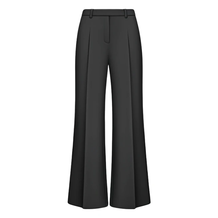 only black wide leg pants, flat product photography, plain garment item isolated on white, no human elements, no limbs, just the pants sticker