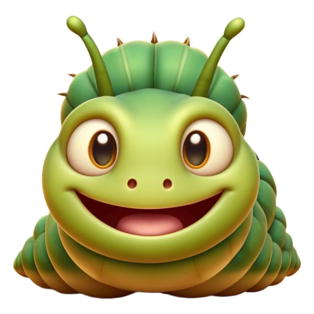 Cinematic Cheeky Caterpillar Portrait Emoji, Head tilted dramatically with an exaggeratedly surprised expression, featuring a tiny, wiggly body with wide, comically expressive eyes full of playful wonder and animated, curving segments, Simplified yet hilariously expressive features, highly detailed, glowing with a slightly sassy natural glow, high shine, dramatic yet playful, stylized with an air of cheeky woodland mischief, soft glowing outline, capturing the essence of a meme-worthy caterpillar that looks ready to wiggle its way into viral fame! sticker