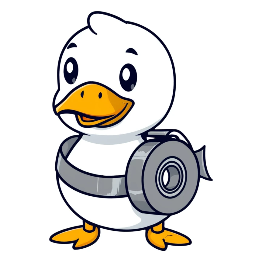 duck holding a roll of duct tape with a funny expression sticker