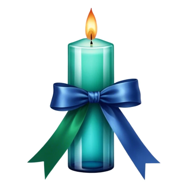 	2.	A vintage glass decorative candle in an elegant sapphire blue shade, placed next to a carefully tied emerald green ribbon. sticker