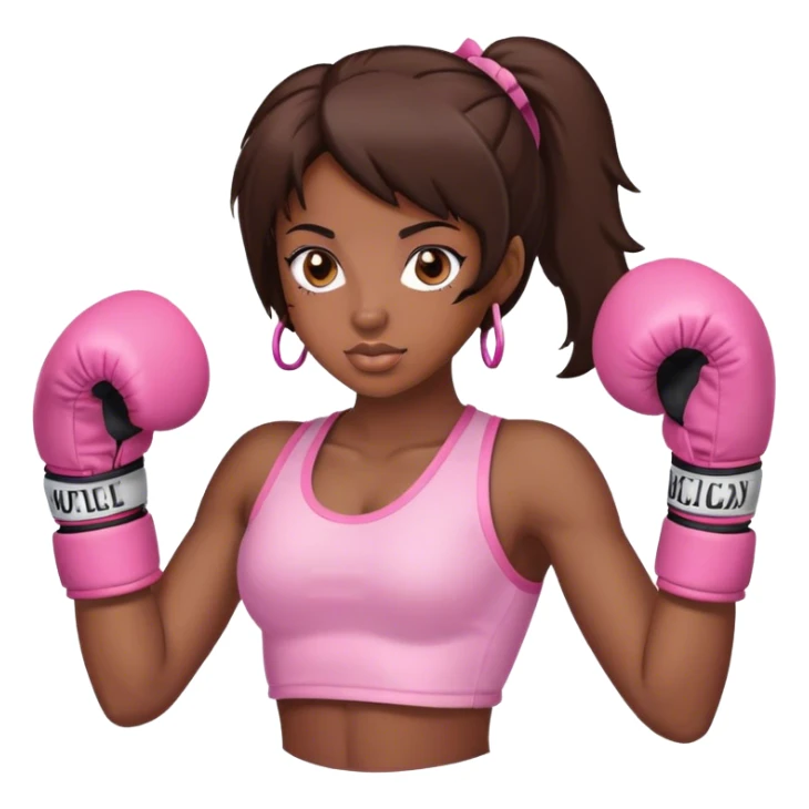 Brunette black girl wearing pink boxing gloves sticker