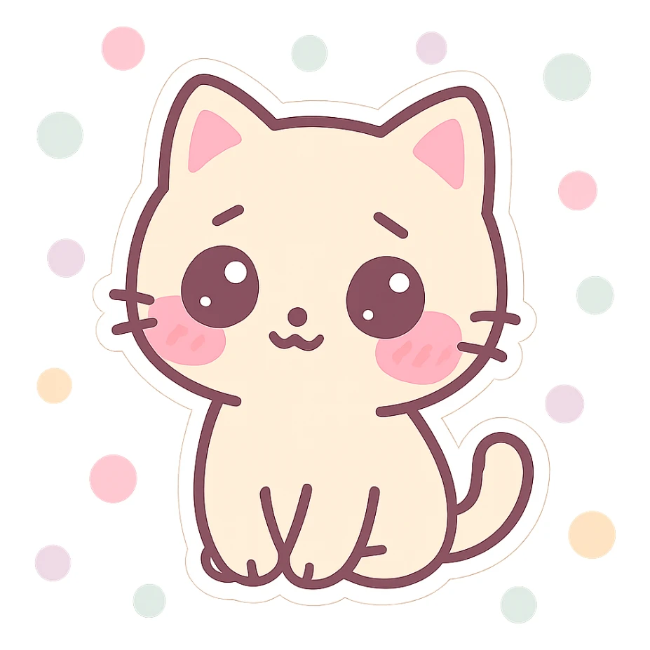 cute cat sticker, shy, with red cheeks, kawaii style sticker