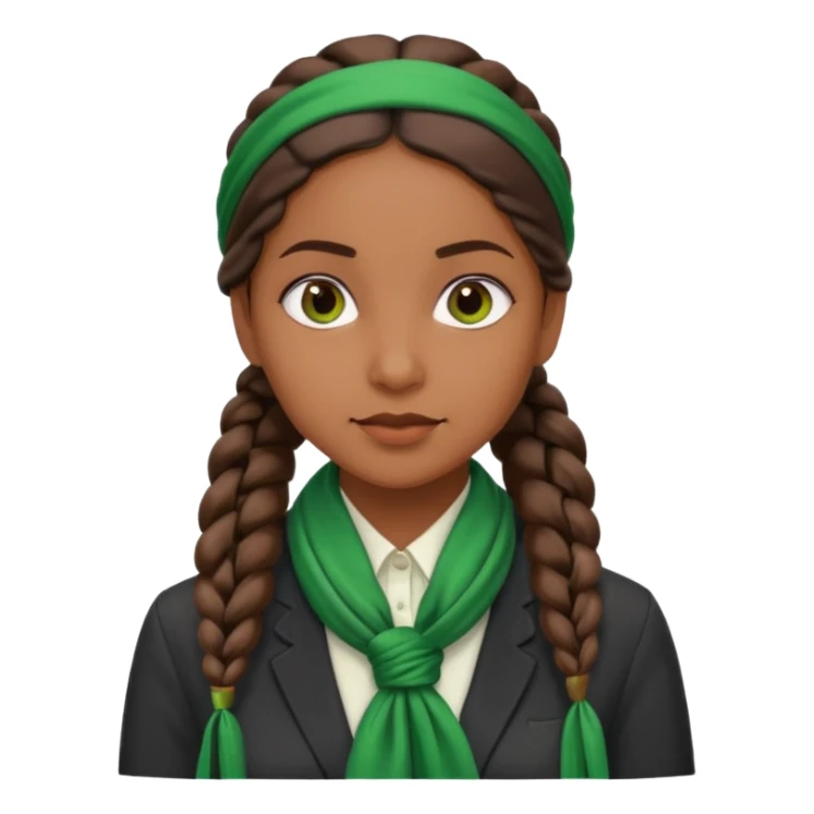 brown-skinned girl accountant with long dark brown side braid and green silk scarf, confident expression sticker