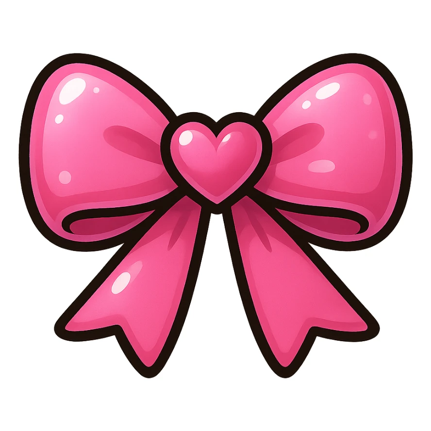 pink bow emoji, cute and shiny, with a heart accent sticker