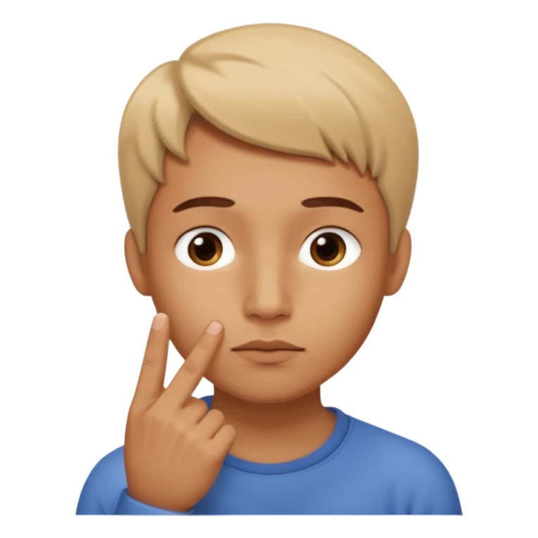 looking directly at the camera. They are touching their lower lip with their index finger in a contemplative or pensive gesture. The overall tone of the image feels casual and intimate, with a slightly blurred focus that gives it a soft, candid appearance. sticker