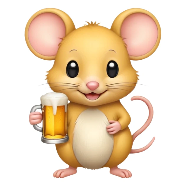 Cute cartoon mouse happily holding a beer mug sticker