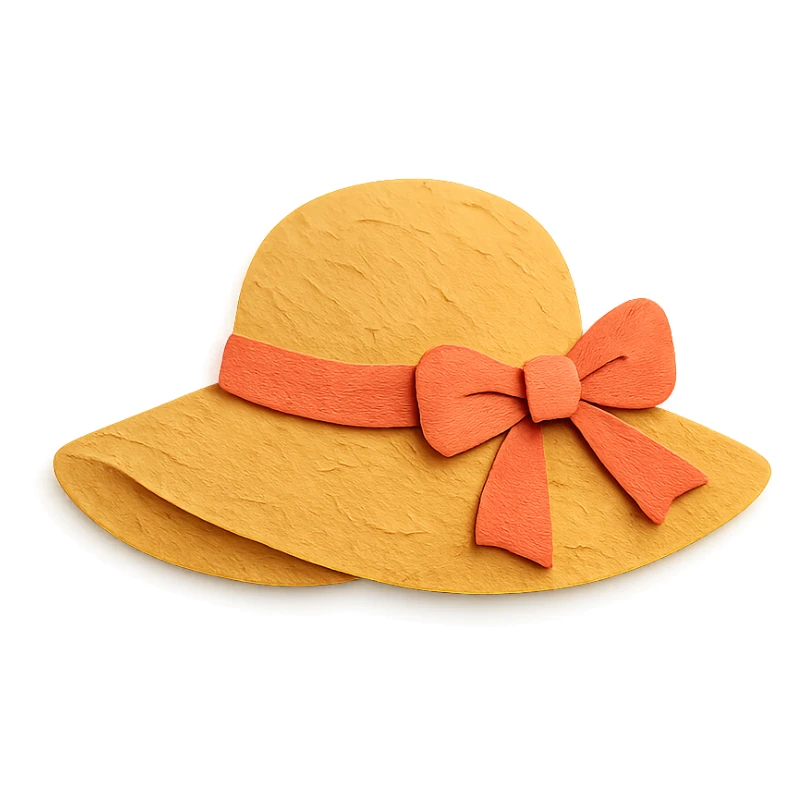 women's sun hat with a ribbon, paper-craft style illustration sticker