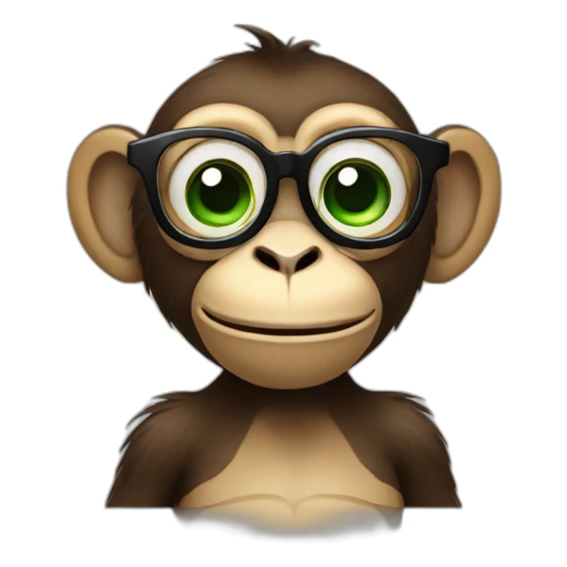 Monkey with glasses and green eyes eating an apple sticker
