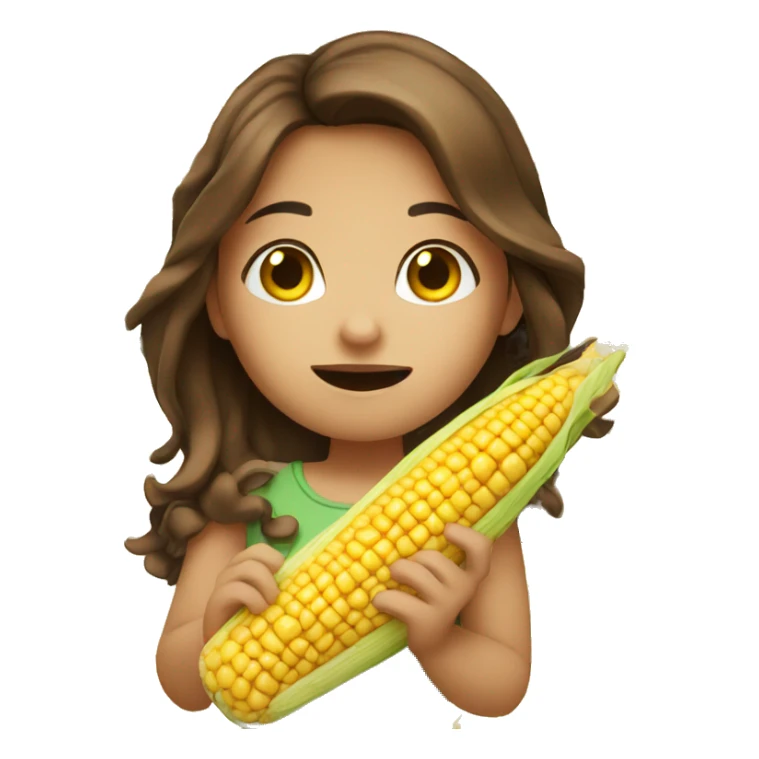 Girl with brown hair eating corn sticker