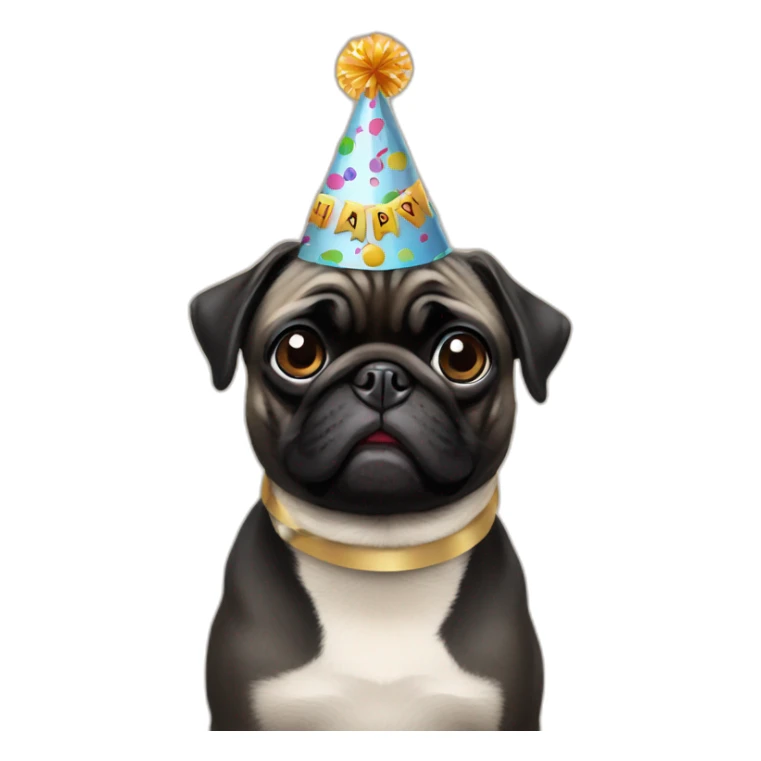 pug wearing birthday hat and black pug wearing birthday hat sticker