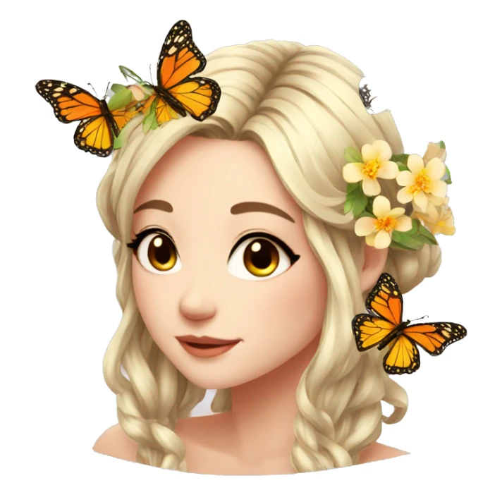 gorgeous anime lady with butterflies and beautiful hair sticker