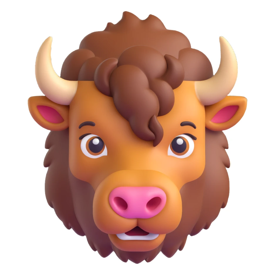 bison head, 3D emoji style, soft shading, lively and expressive, suitable for app icon sticker