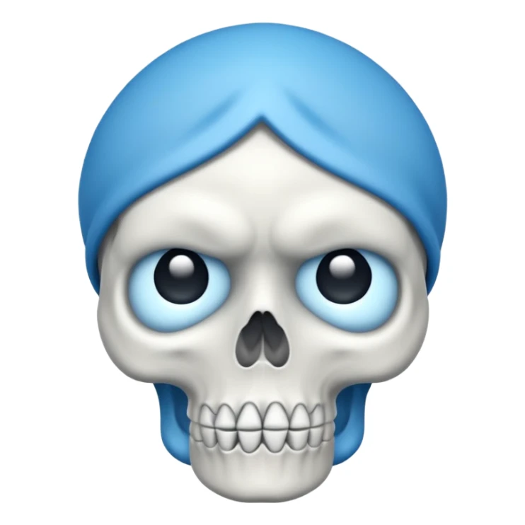 skull emoji with blue teardrop, frowning sticker