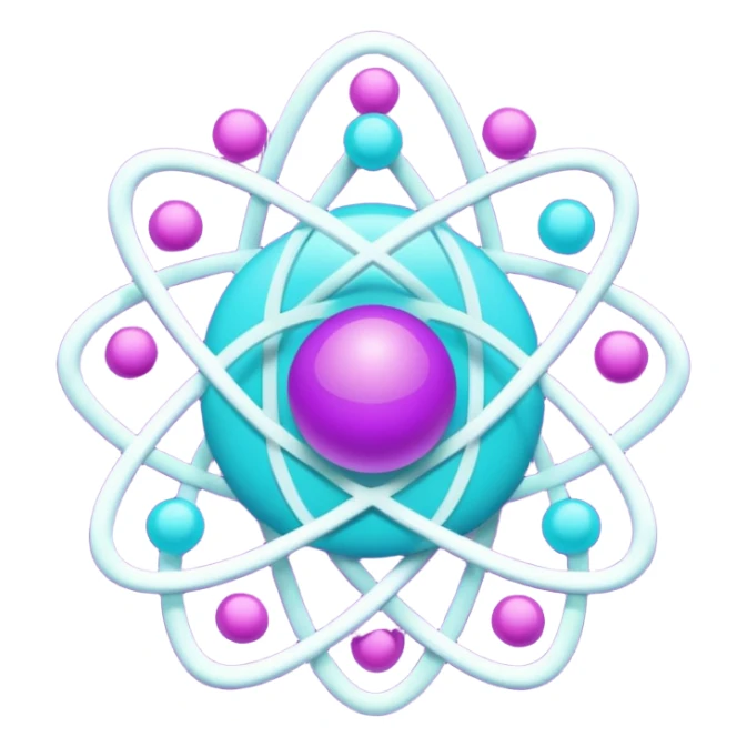 minimalistic atom, neon purple (#8B5CF6) and cyan (#00E0FF), representing Atom team creativity and innovation, clean tech design sticker