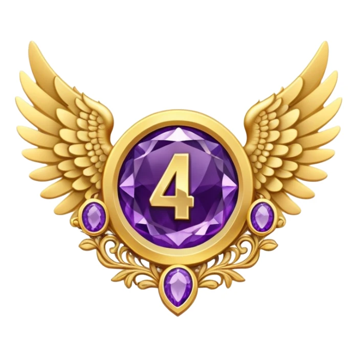 4th place award Number in frame decorated with golden angel  wings and amethyst  stone sticker