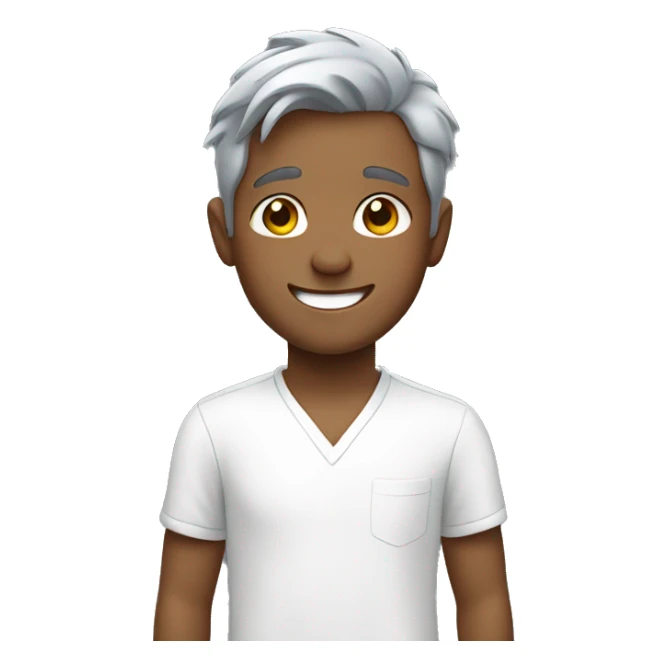 smiling boy in white shirt with grey hair  sticker