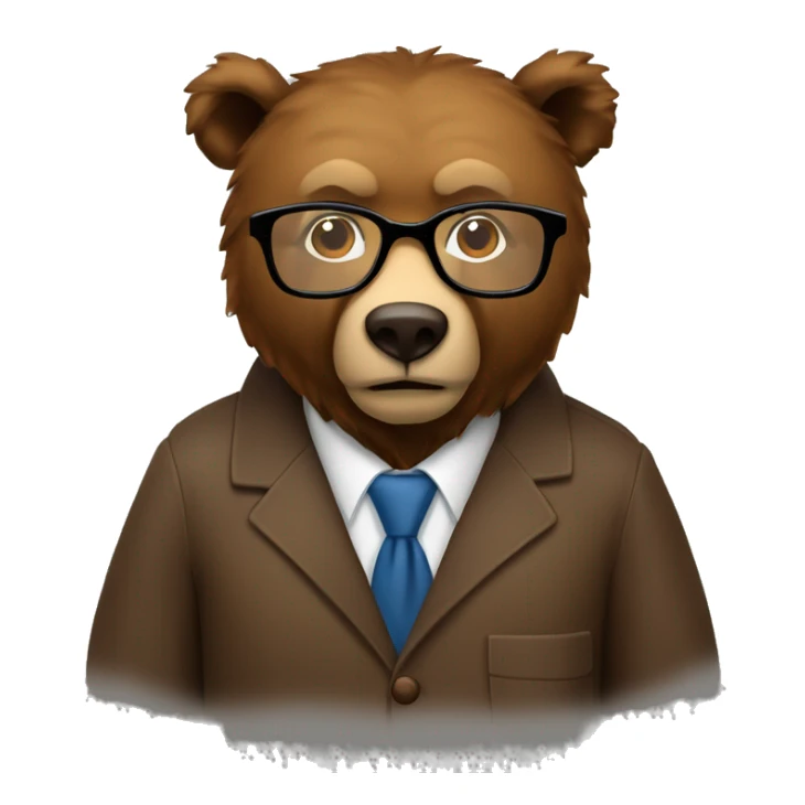  brown bear animal as a university professor, Apple ios style emoji, wearing thick plastic tortoise shell glasses sticker