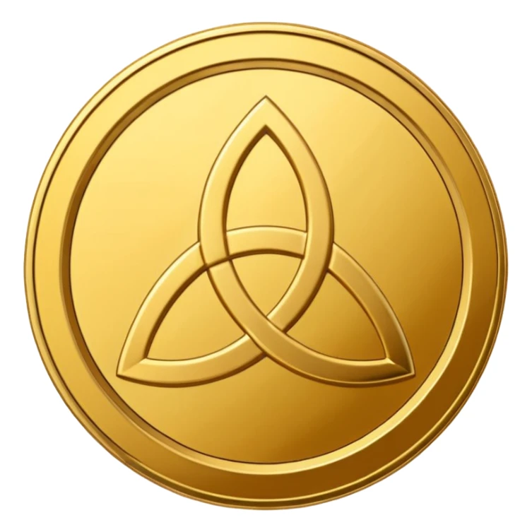 Gold coin with a triquetra and an overlapping triangle on it sticker