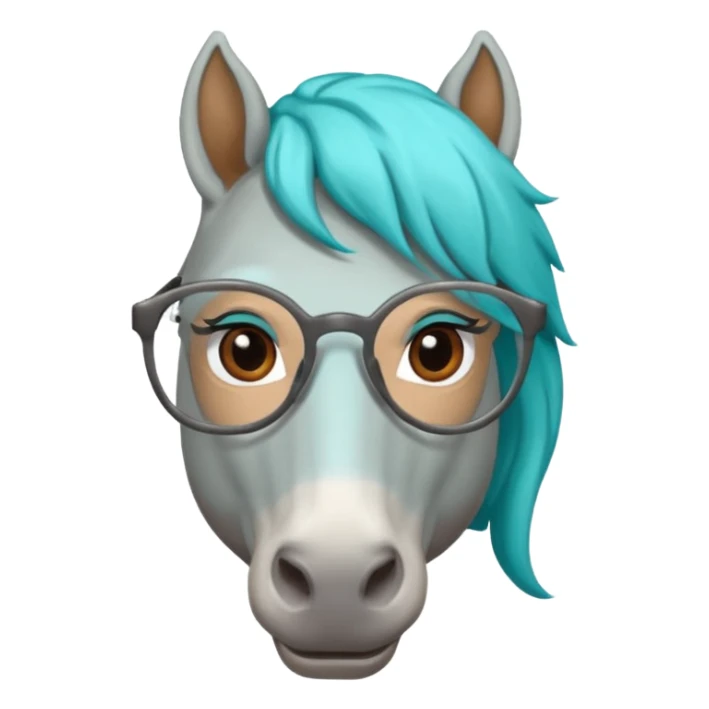 grey horse head with turquoise hair and glasses sticker
