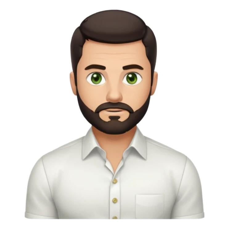 Man with a short full beard, Styled hair, Best looking man in the planet, onepiece style dark hair, green eyes, more realistic style more maskulin. Wearing a white formal shirt, first buttons open macho style, muscular

 sticker