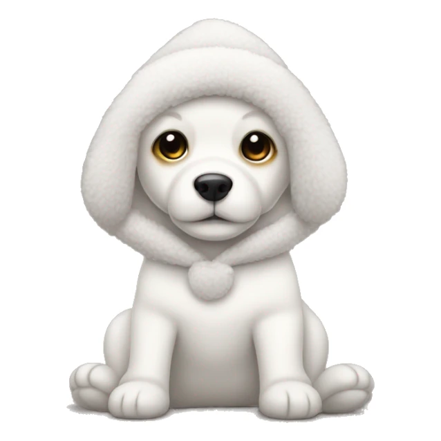 Un perro de peluche blanco con un pijama y un gorro blanco y muy delgado sticker