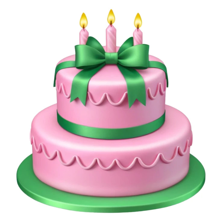 Pink Birthday cake with green ribbon in 3D sticker