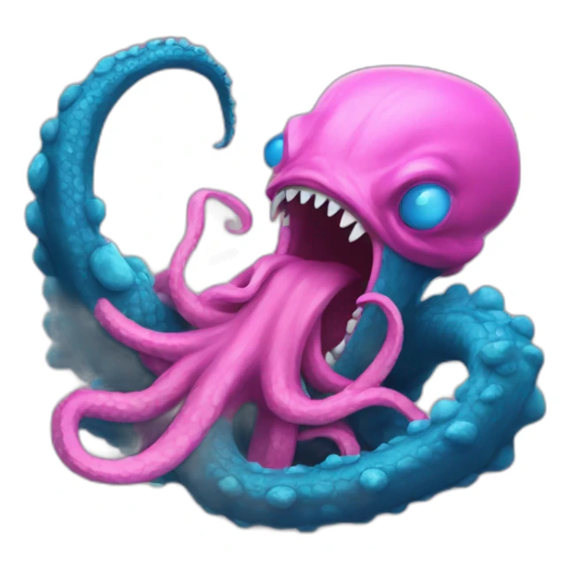 a blue kraken fighting  has another pink kraken sticker