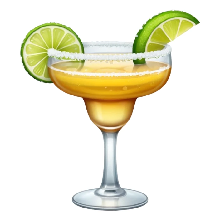 Margarita – glass with salted rim, lime wedge, cold drink sticker
