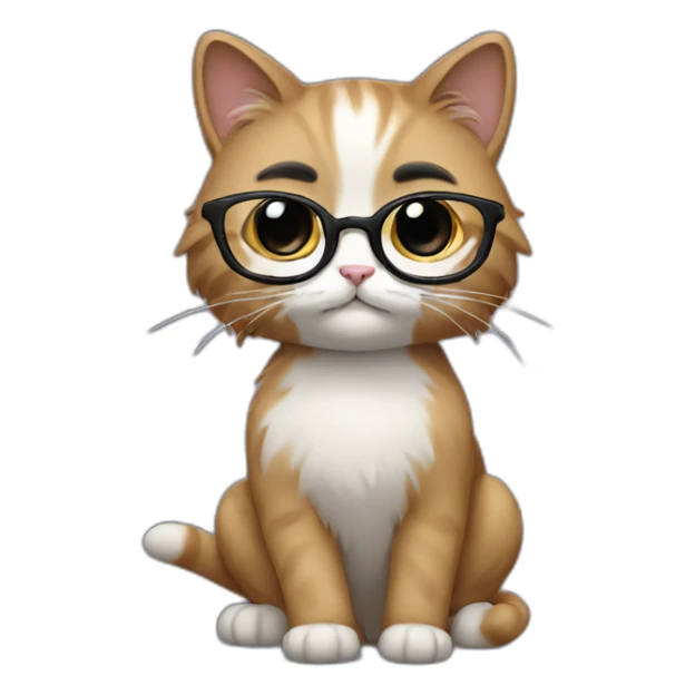 Cat with black and long hair wearing glasses  sticker