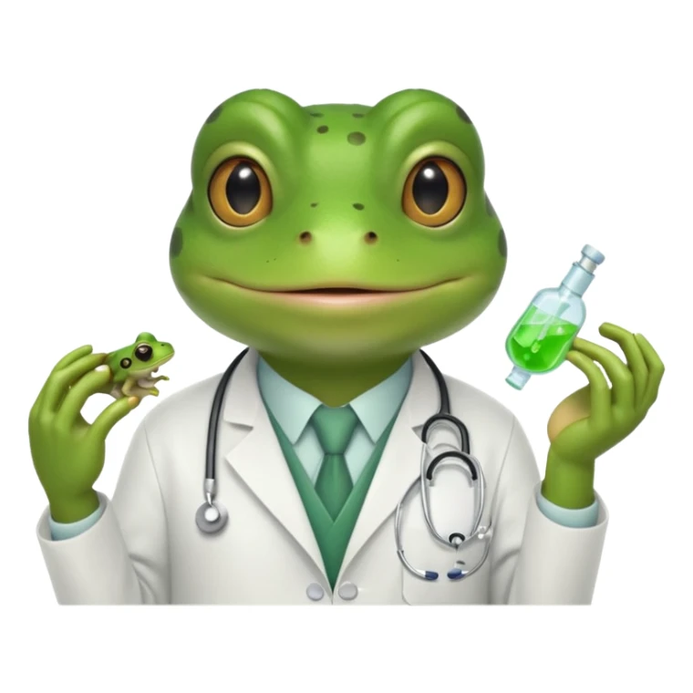 A frog in a doctor’s coat, happily examining a patient, portrait sticker