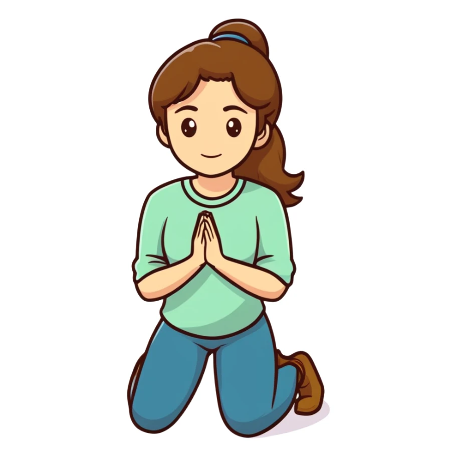 Caucasian woman with brown hair and big boobs kneeling sticker