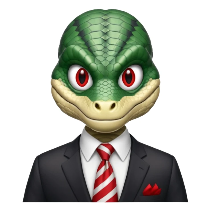 A reptilian humanoid dressing a suit, striped red and white tie, human emoji style, his face is seriously, his eyes is similar to real viper snake eye sticker